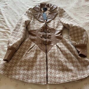 Brown and Cream Women's Coat Dress